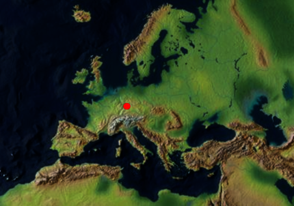 Karte von Europa mit Fundort des Muschelkalks