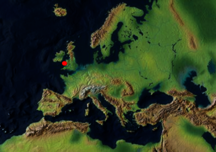 Karte von Europa mit Fundort der Grauwacke / des Sandsteins