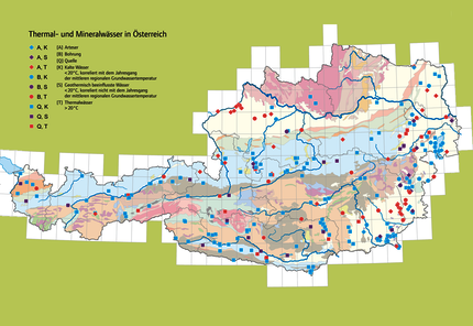 Map of thermal and mineral waters in Austria.
