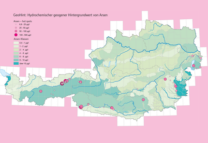 Karte des hydrochemischen geogenen Hintergrundwertes von Arsen.
