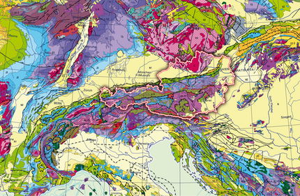 Ausschnitt der Geologische Karte von Europa mit Österreich und seinen Nachbarländern
