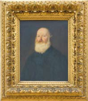 Portrait of a man with full beard. Golden, ornate picture frame.