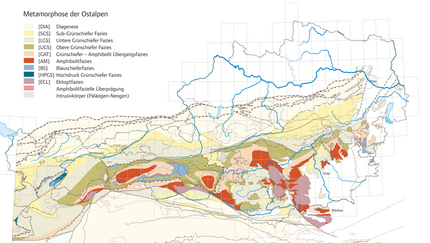 Ausschnitt der Geologische Karte Metamorphic structure of the Alps