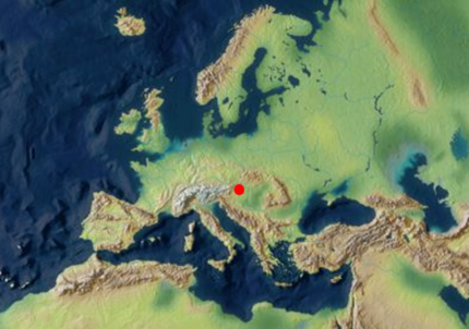 Karte von Europa mit Fundort des Süßwasserkalks