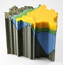 Geologisches 3D Modell von Wien mittels 3D Drucker aus Kunststoff hergestellt.